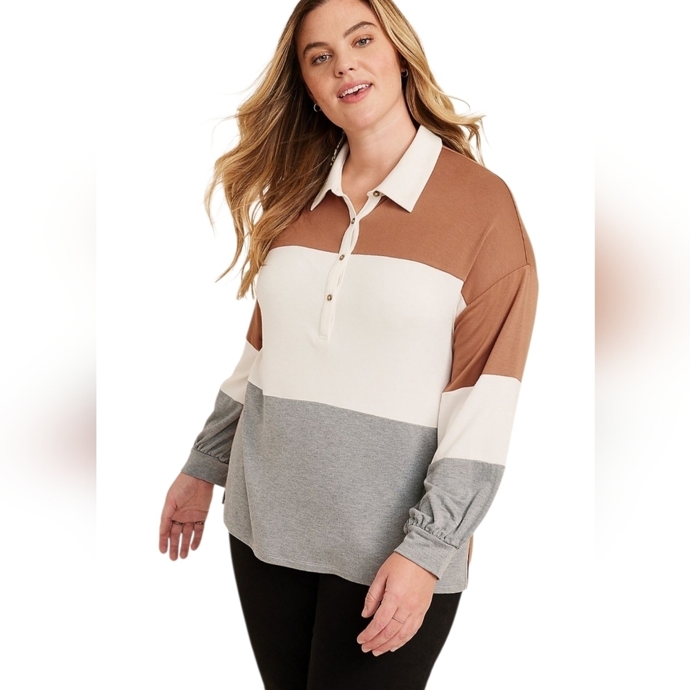 Maurices Rugby Colorblock Henley Tee Plus Size 1X